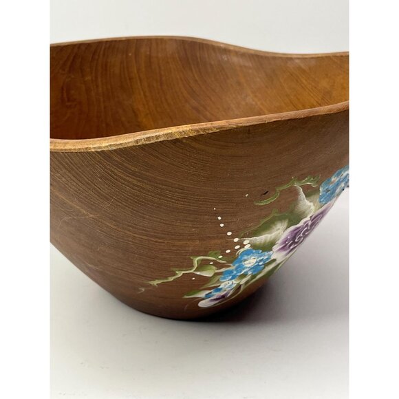Large Winsome Teak Wood Salad Bowl Hand Painted - Picture 6 of 10